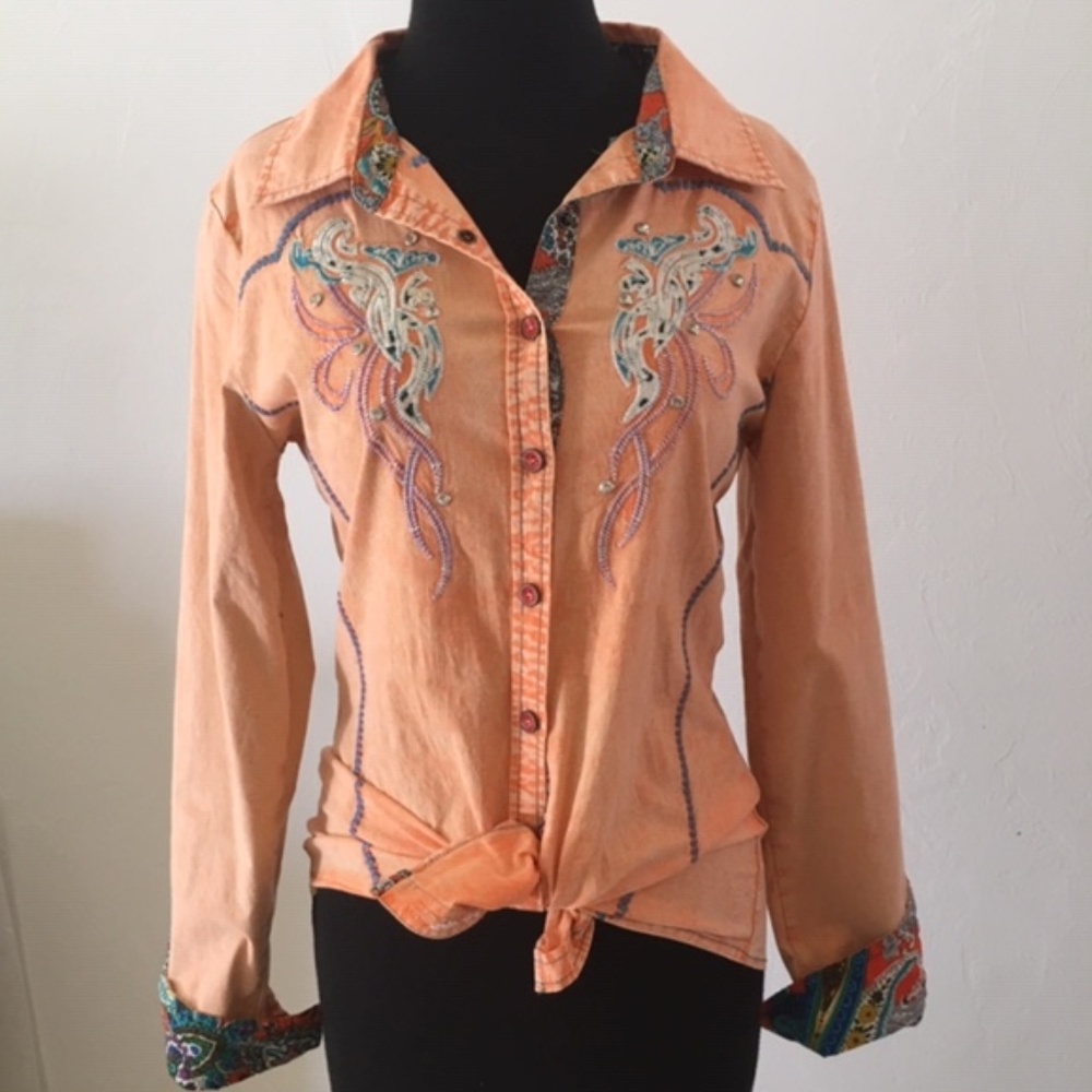 ROAR Buckle Embroidered Peach women's shirt